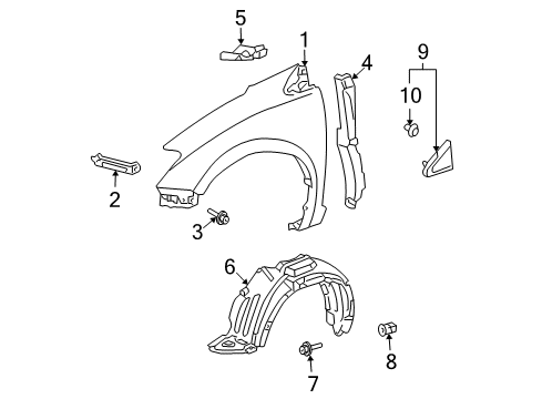 2005 Toyota Sienna Fender & Components, Exterior Trim Inner Seal Diagram for 53882-AE010