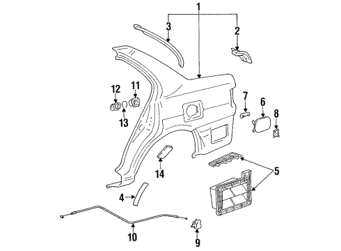 1991 Toyota Tercel Quarter Panel & Components, Exterior Trim Moulding, Quarter, Outside RH Diagram for 75651-16401