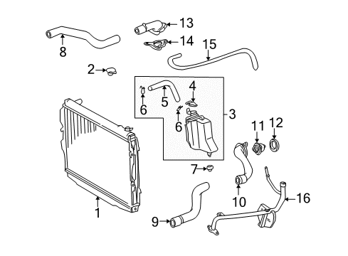 2000 Toyota Tundra Radiator & Components Radiator Assembly Diagram for 16410-YZZAS