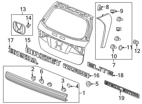 2012 Honda Odyssey Exterior Trim - Lift Gate Garnish Assembly, Rear License Diagram for 74890-TK8-A22