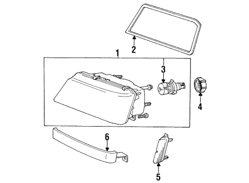 1990 Dodge Colt Headlamps HEADLAMP Pkg Right Diagram for MB527542
