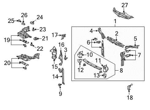 2006 Toyota Prius Radiator Support, Splash Shields Radiator Support Diagram for 53201-47020