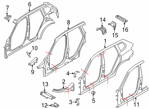 2018 BMW X4 Aperture Panel, Floor, Uniside Left Interior Side Frame Diagram for 41217385431