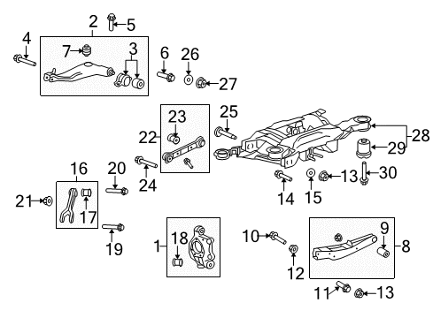 2015 Chevrolet Camaro Rear Suspension, Lower Control Arm, Upper Control Arm, Stabilizer Bar, Suspension Components Rear Suspension Trailing Arm Assembly Diagram for 23104900