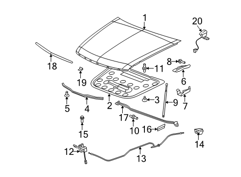 2006 Cadillac STS Hood & Components, Exterior Trim Cable, Hood Primary Latch Release Diagram for 25745994