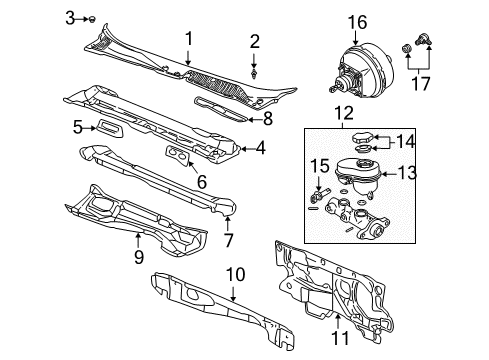 1998 Cadillac Seville Components On Dash Panel, Cowl Insulator-Dash Panel Front (Exterior) Diagram for 25696014