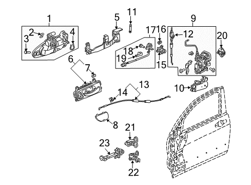 2004 Honda Accord Front Door Cable Assembly, Right Front Door Lock Diagram for 72133-SDN-A01