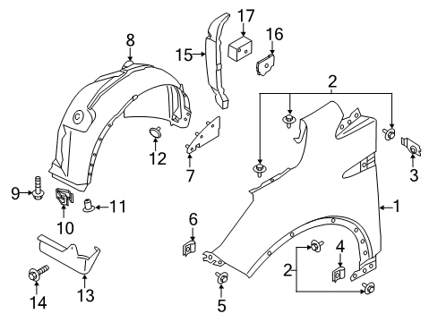 2019 Ford Escape Fender & Components Center Bracket Diagram for CJ5Z-16K039-A