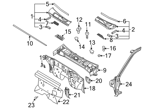 2000 Nissan Frontier Cab Cowl, Hinge Pillar INSULATOR-Dash Lower, R Diagram for 67896-7B400