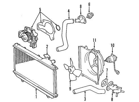 1998 Toyota RAV4 Cooling System, Radiator, Water Pump, Cooling Fan Shroud Sub-Assy, Fan Diagram for 16711-74540