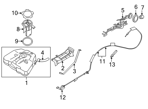 2007 Nissan Altima Fuel Supply Fuel Tank Assembly Diagram for 17202-ZX20B
