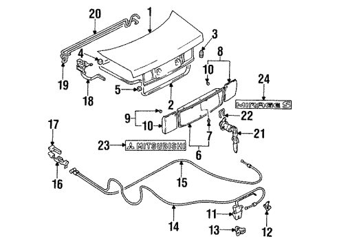 1994 Mitsubishi Mirage Trunk Cylinder Lock Trunk Lid Lo Diagram for MB923955