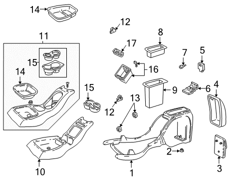 2003 GMC Sonoma Center Console Liner, Front Floor Console Cup Holder Diagram for 12377415