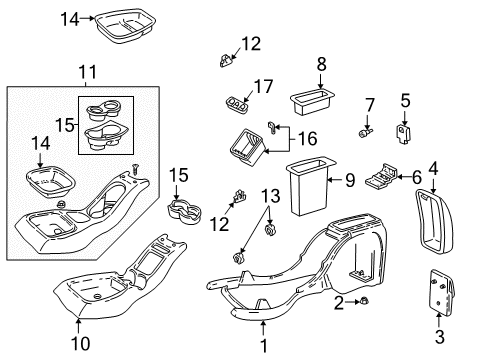 2003 GMC Sonoma Center Console Plate-Front Floor Console Trim <Use 1C1N*Medium Duty Dark Pewter Diagram for 15718183