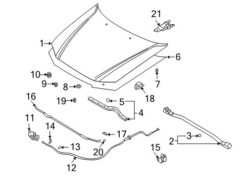 2002 Kia Optima Hood & Components Hood Latch Assembly Diagram for 811303C000