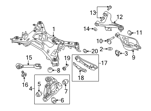2010 Infiniti EX35 Rear Suspension Components, Lower Control Arm, Upper Control Arm, Stabilizer Bar Member Complete-Rear Suspension Diagram for 55400-JL00E