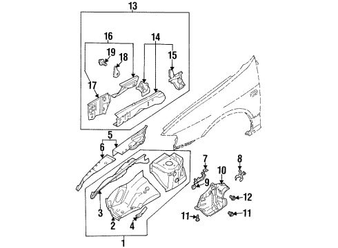 2001 Infiniti G20 Structural Components & Rails Extension-Front Side Member, Front RH Diagram for 75170-7J100