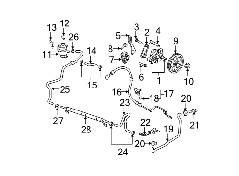 2010 Acura MDX P/S Pump & Hoses, Steering Gear & Linkage Pump Sub-Assembly, Power Steering Diagram for 56110-RYE-A05