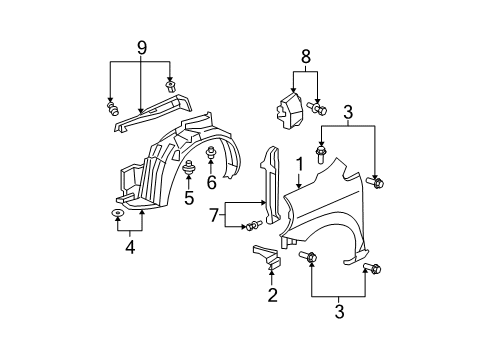 2007 Honda Fit Fender & Components Garnish, L. FR. Fender Diagram for 74207-SLN-A00