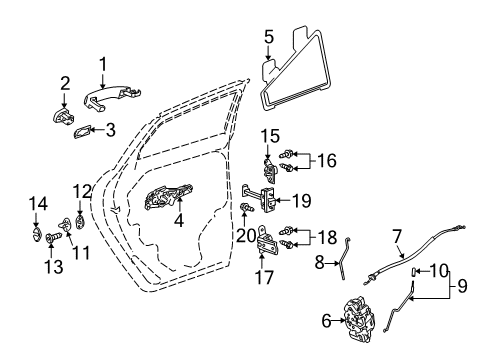 2010 Cadillac SRX Rear Door - Lock & Hardware Lock Rod Diagram for 25778590