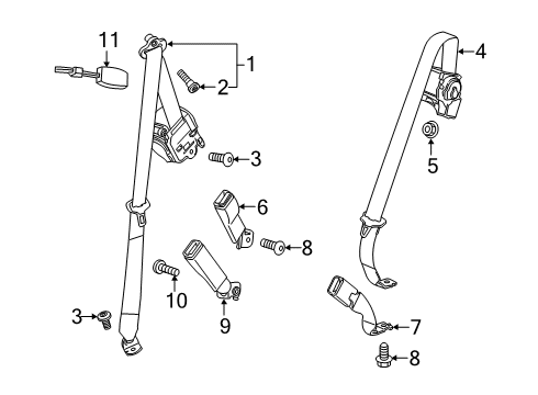 2020 Cadillac XT6 Seat Belt Outer Buckle Bolt Diagram for 11548670