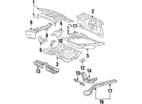 1991 Toyota Celica Rear Body Package Tray Diagram for 64101-20470