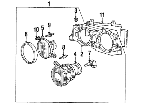 1994 BMW 740i Headlamps Left Headlight Diagram for 63121391257