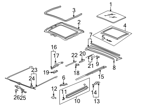 1997 Acura Integra Sunroof Motor Assembly, Sunroof Diagram for 70450-ST7-003