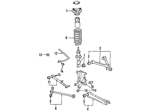 1992 Toyota Cressida Rear Suspension Components, Lower Control Arm, Upper Control Arm, Ride Control, Stabilizer Bar Bush, Rear Strut Rod Diagram for 48725-22110