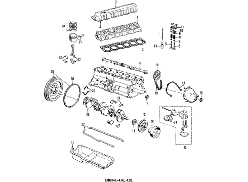 1989 Jeep Wrangler Engine Parts, Mounts, Cylinder Head & Valves, Camshaft & Timing, Oil Pan, Oil Pump, Crankshaft & Bearings, Pistons, Rings & Bearings Support-Engine Support Diagram for 52019201AC
