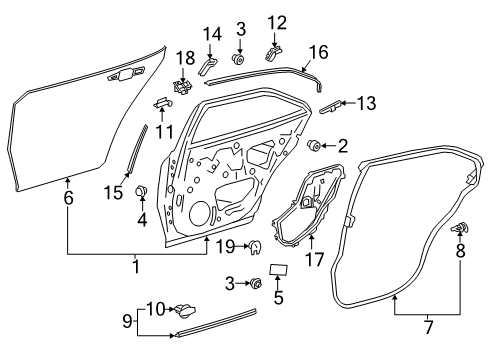 2018 Toyota Camry Rear Door Surround Weatherstrip Diagram for 67871-06180