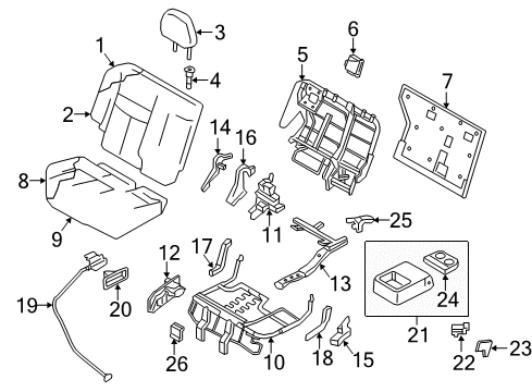 2019 Nissan Murano Rear Seat Components Rear Seat Armrest Assembly Diagram for 88700-5AA1A