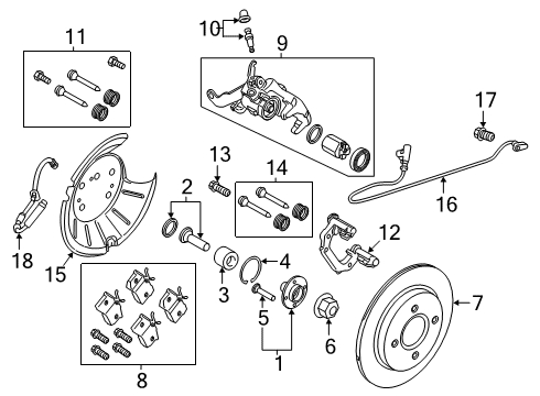 2014 Ford Fiesta Anti-Lock Brakes Caliper Support Retainer Kit Diagram for AY1Z-2C150-A