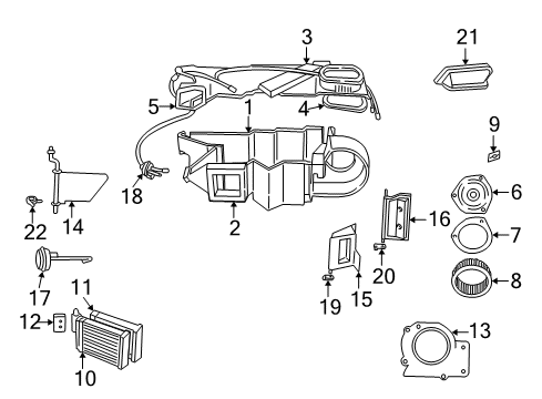 1998 Dodge Durango Heater Core & Control Valve Motor-Blower With Wheel Diagram for 5015865AA