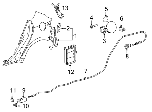 2019 Toyota Corolla Quarter Panel & Components Release Handle Diagram for 77306-12020