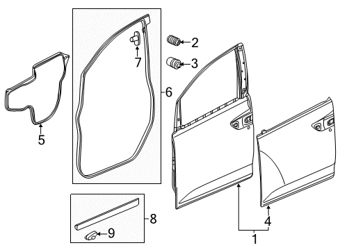 2016 Honda Odyssey Front Door Regulator Assembly, Right Front Door Diagram for 72211-TK8-A01