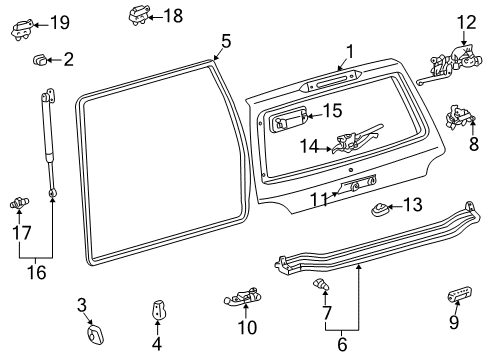 1998 Lexus LX470 Lift Gate Stopper Diagram for 67281-60030