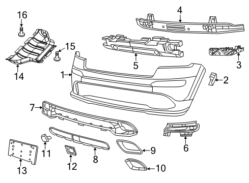 2014 Jeep Grand Cherokee Front Bumper FASCIA-FASCIA Support Diagram for 68214328AA