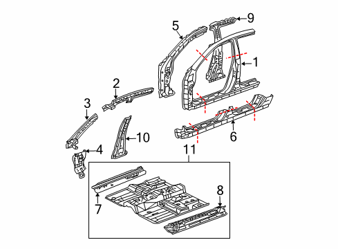 2004 Acura TL Center Pillar, Hinge Pillar, Rocker, Floor & Rails, Uniside Pillar, Driver Side Center (Inner) Diagram for 64620-SEP-A00ZZ