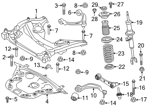2012 BMW 535i xDrive Front Suspension Components, Lower Control Arm, Upper Control Arm, Stabilizer Bar Self-Locking Hex Nut Diagram for 32216769539