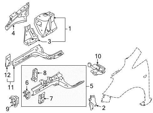 2016 Nissan Versa Note Structural Components & Rails Bracket-Add On Frame, RH Diagram for G51F2-3ANMA