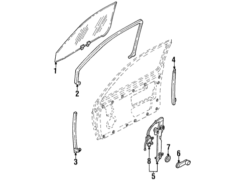 1996 Nissan Pickup Front Door RH Front Glass Rubber Run Diagram for 80330-3B310