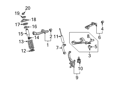 2005 Buick Rainier Front Suspension Components, Lower Control Arm, Upper Control Arm, Stabilizer Bar Strut Diagram for 15098727