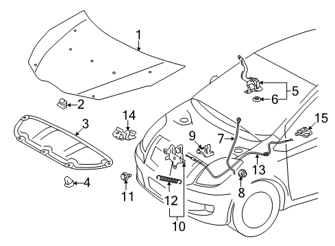 2014 Toyota Yaris Hood & Components Support Rod Holder Diagram for 53452-0D010