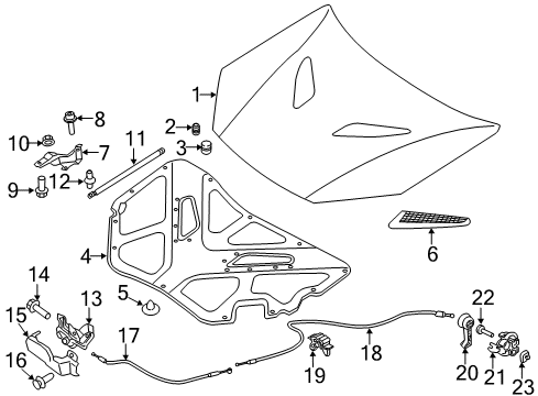 2013 Hyundai Genesis Coupe Hood & Components Hood Grille Assembly Diagram for 86410-2M700