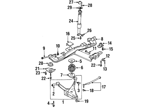 2002 Oldsmobile Aurora Rear Suspension Components, Lower Control Arm, Ride Control, Stabilizer Bar Rear Suspension Control Arm Assembly Diagram for 25820033