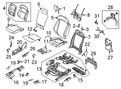 2021 Ford Mustang Mach-E Passenger Seat Components Outer Cover Bracket Diagram for HU5Z-9662256-B