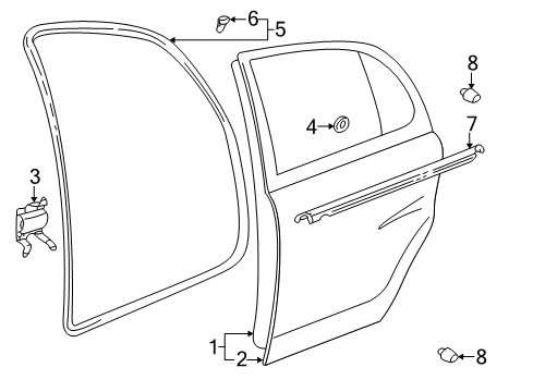 2001 Toyota Prius Rear Door Belt Weatherstrip Diagram for 75722-47010