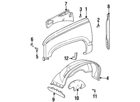 1988 GMC K2500 Fender & Components Splash Shield Diagram for 15686091