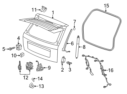 2012 Jeep Grand Cherokee Gate & Hardware Liftgate Gas Cylinder Support Diagram for 55113633AC